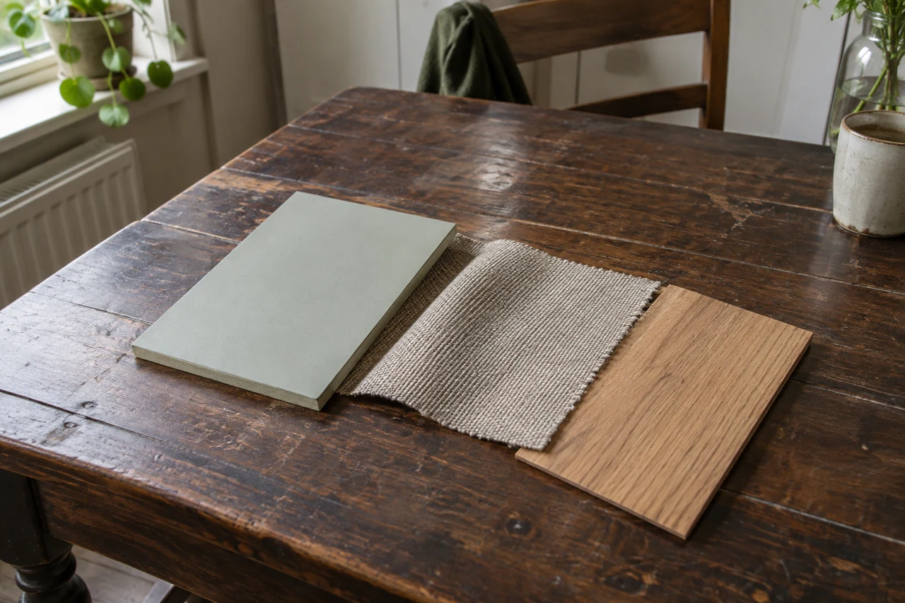 De materiaalstalen liggen naast het bestaande hout