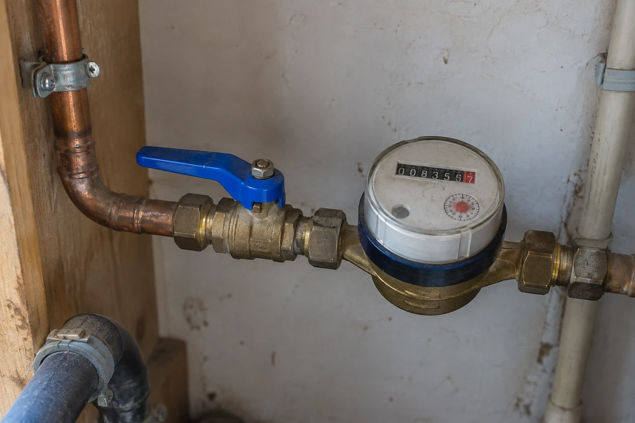 De afsluitkraan zit bij de watermeter